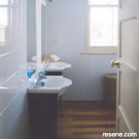 Crisp blue and white bathrooms