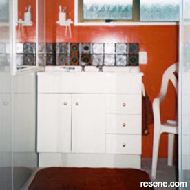 Red and white bathroom