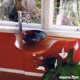 Red and white bathroom