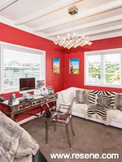 Red and white home office