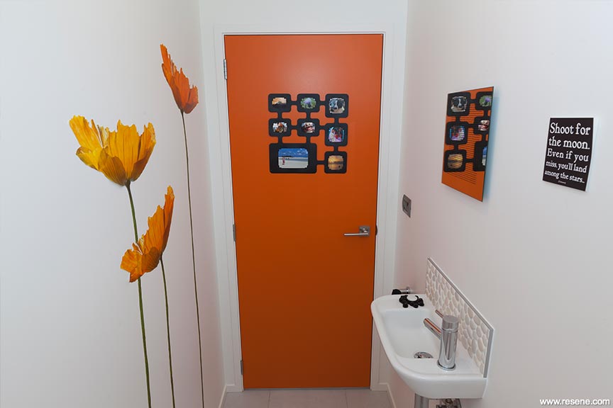 Orange bathroom door
