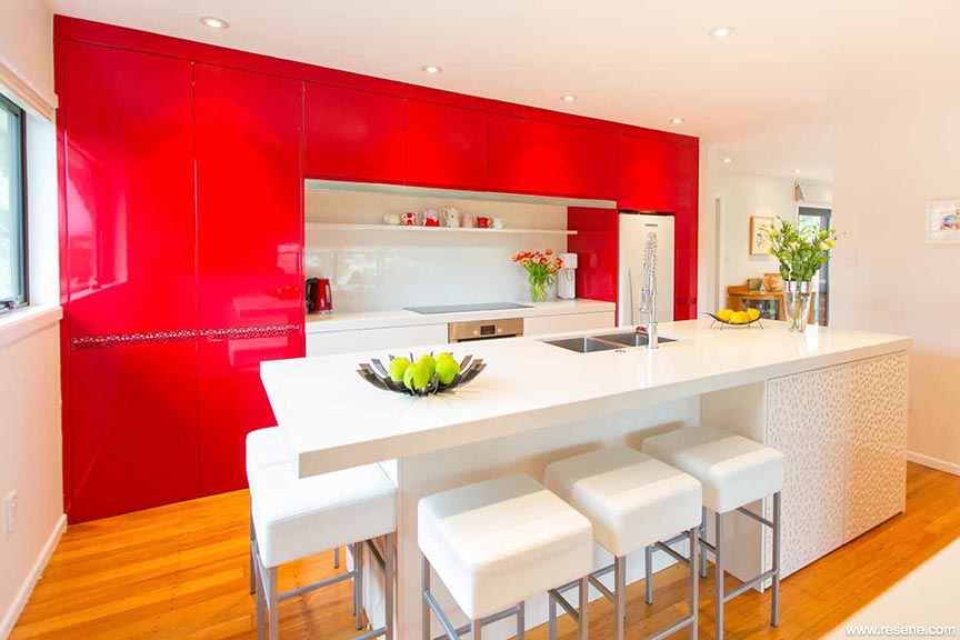 Bright red kitchen