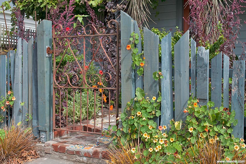 Garden and rusty gate