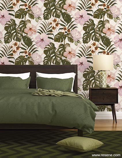 Botanical wallpaper with on-trend colours