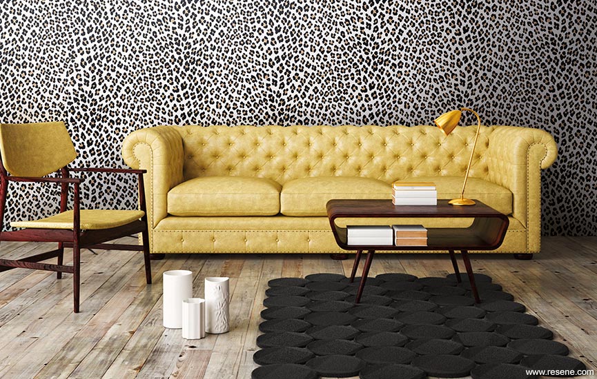 A buttery yellow and jungle-inspired scheme