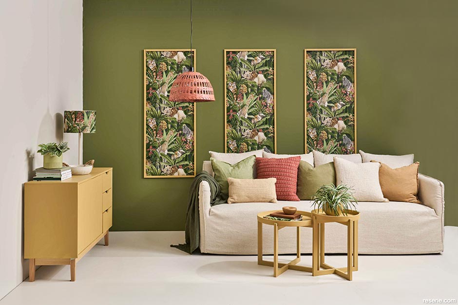 Applying tropical wallpaper designs in panels