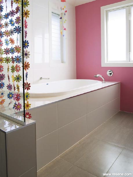 Pink and white bathroom