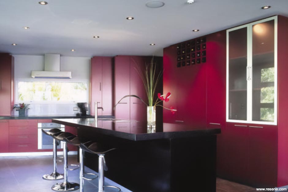 A red and black kitchen
