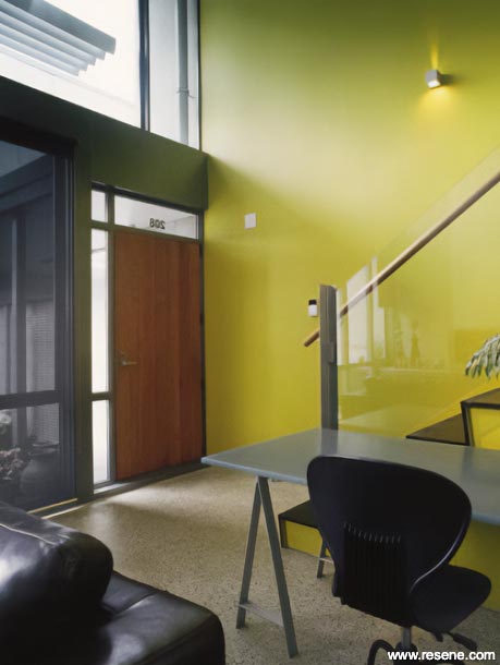 A greenish yellow home office
