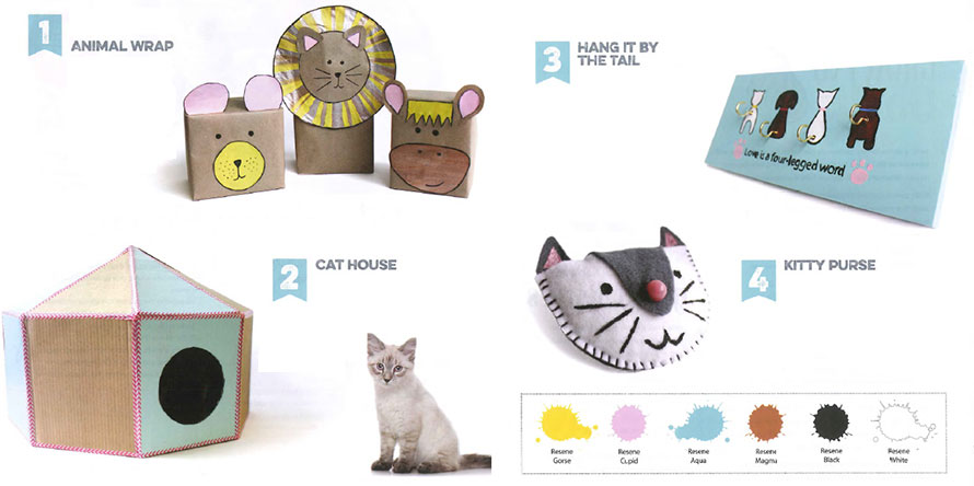 4 ways to make animal wrappers, your cat a house, key rack and a cat shaped purse