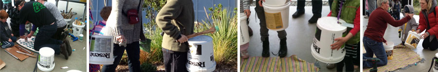 Resene paint buckets recycled as children's drums