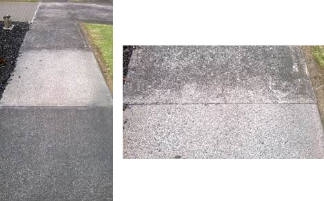 The area sprayed with Resene Deep Clean is still markedly cleaner than the surrounding pavement area.