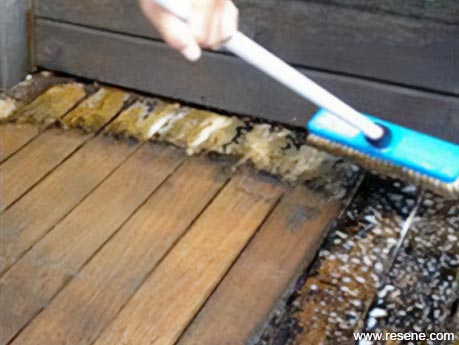 keep the deck damp while cleaning with Resene Timber and Deck Wash