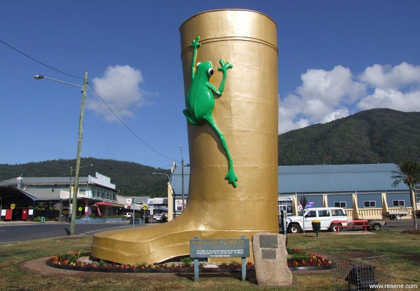 Tully’s world famous Golden Gumboot with frog
