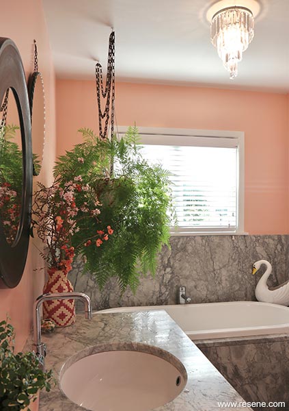 Pale pink and grey bathroom