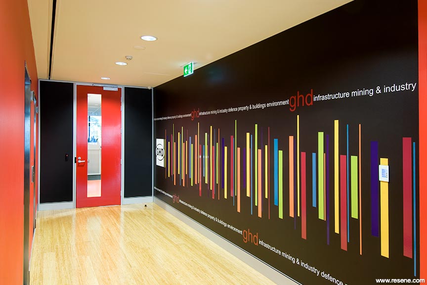Colourful office hallway