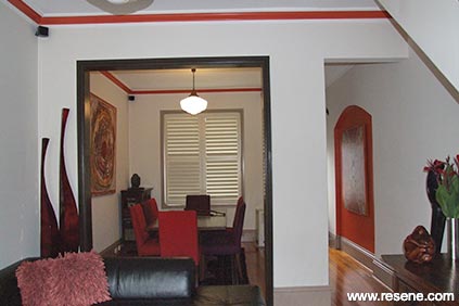 Red and white lounge/dining rooms