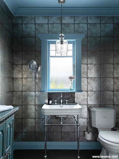 Grey and blue bathroom