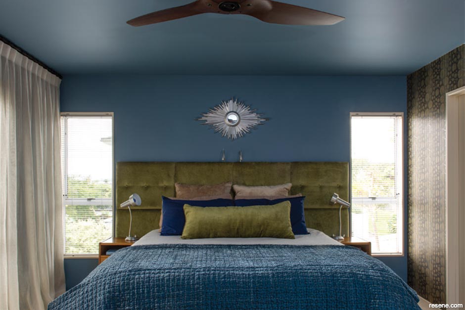 A sea blue master bedroom