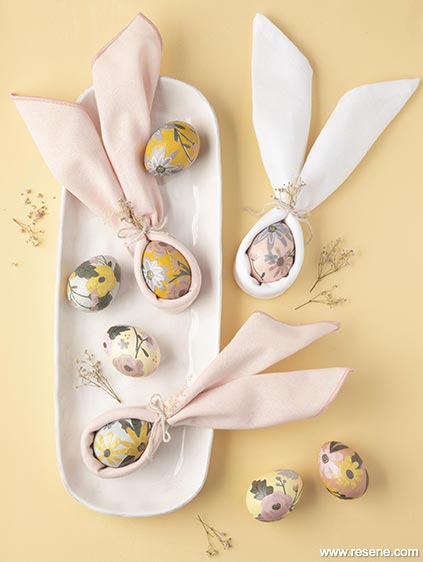 Make découpage eggs in bunny ear napkins