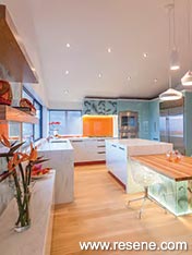 Choose some bright accent colours  for your kitchen