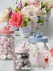 Easter vases, chicks and storage jars
